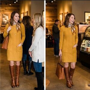 Golden Hour Elegance. Caren Sport Cable Knit Sweater Dress (1XL)